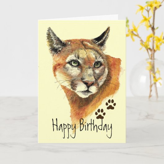 クーガーは誕生日の挨拶状を追跡します カード (黄色い花)