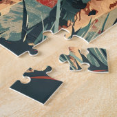 クーガーマウンテンライオンアメリカン国旗のヴィンテージ ジグソーパズル (側面)