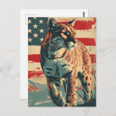 クーガーマウンテンライオンアメリカン国旗のヴィンテージ ポストカード (正面/裏面)
