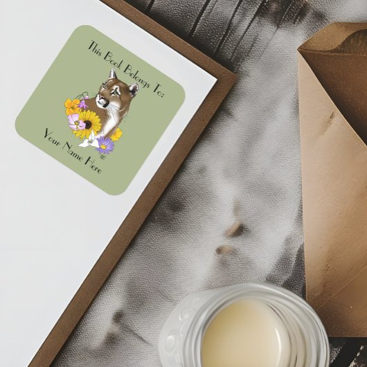 クーガーマウンテンライオンプーマフラワー スクエアシール