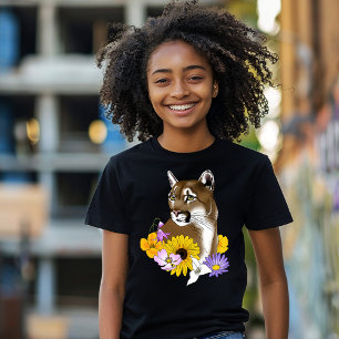 クーガーマウンテンライオンプーマフラワー トライブレンドTシャツ