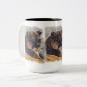 クーガーマウンテンライオン大きな猫アートデザイン ツートーンマグカップ (正面左)