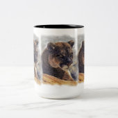 クーガーマウンテンライオン大きな猫アートデザイン ツートーンマグカップ (中央)