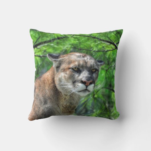 クーガーマウンテンライオン&サマーパインワイルドライフイメージ クッション (裏面)