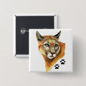 クーガー、プーマ、マウンテンライオン動物のトラック 缶バッジ (正面&裏面)