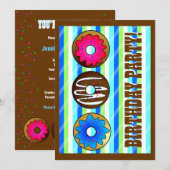 クートドーナツパーティー誕生日招待状5 x 7 -青 招待状 (正面/裏面)