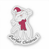 クート子猫ホワイトキャットクリスマスレッドスカーフハット シール (正面)