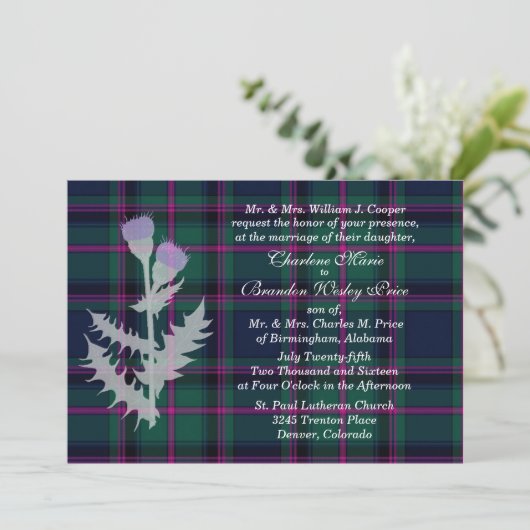 クーパークランタータンチェックプレイド結婚式招待状 招待状 (スタンド正面)