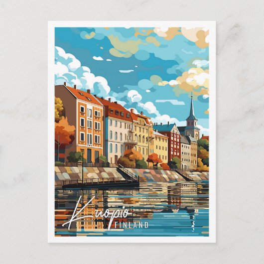 クーピオフィンランドヴィンテージ旅行イラストレーション ポストカード (正面)