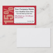 クーポンの名刺を離れて15% 割引カード (正面/裏面)