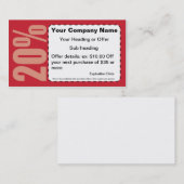 クーポンの名刺を離れて20% 割引カード (正面/裏面)