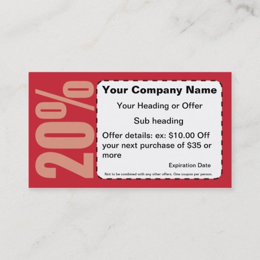 クーポンの名刺を離れて20% 割引カード (正面)