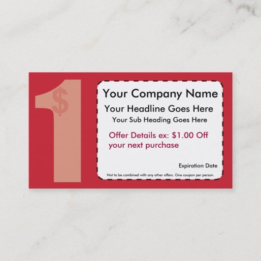クーポンカードを離れた1ドル 割引カード (正面)