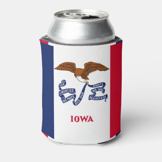 クーラーボックスとアイオワ州州の国旗。 缶クーラー (缶裏面)