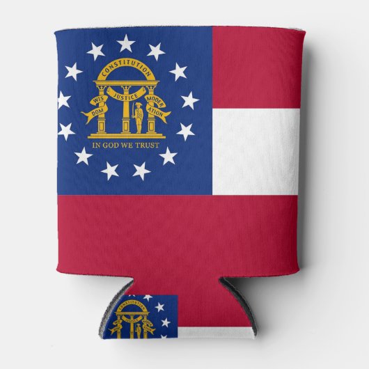 クーラーボックスとアメリカのジョージア州国旗。 缶クーラー (正面)