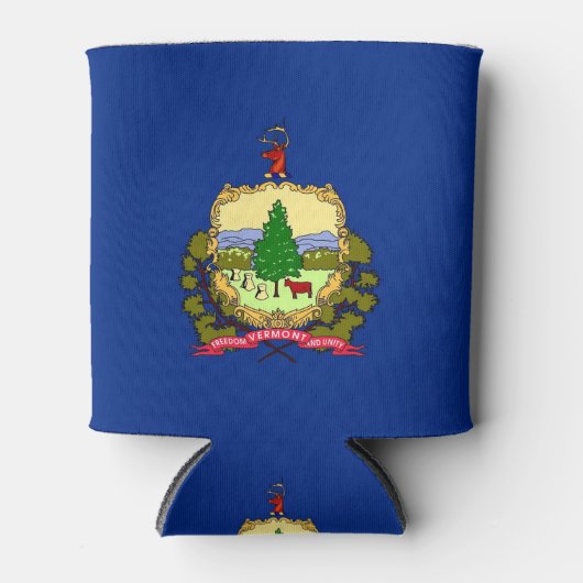 クーラーボックスとアメリカのバーモント州国旗。 缶クーラー (正面)