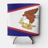 クーラーボックスとアメリカ合衆国サモア国旗。 缶クーラー (正面)