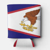 クーラーボックスとアメリカ合衆国サモア国旗。 缶クーラー (裏面)