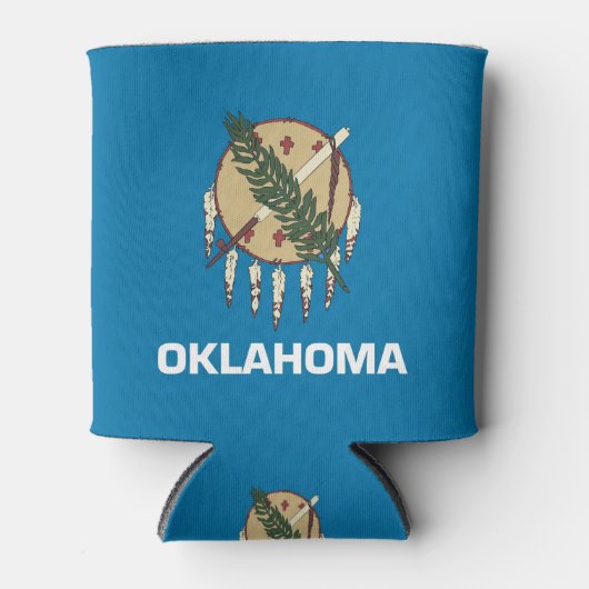 クーラーボックスと米国オクラホマ州旗。 缶クーラー (正面)