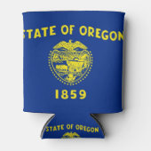 クーラーボックスと米国オレゴン州旗。 缶クーラー (正面)