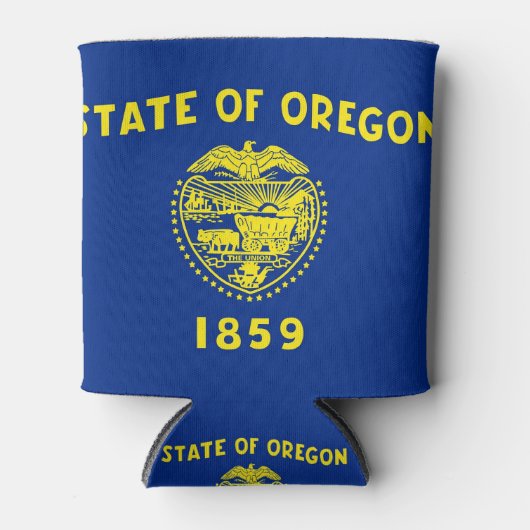 クーラーボックスと米国オレゴン州旗。 缶クーラー (正面)