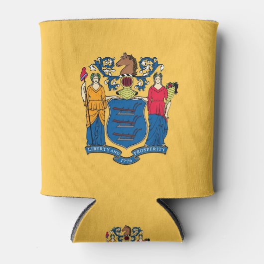 クーラーボックスと米国ニュージャージー州州旗。 缶クーラー (正面)