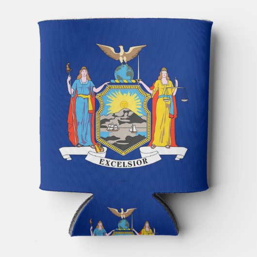 クーラーボックスと米国ニューヨーク州州旗。 缶クーラー (正面)