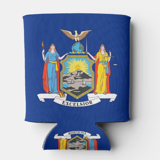 クーラーボックスと米国ニューヨーク州州旗。 缶クーラー (裏面)