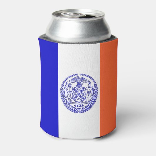 クーラーボックスと米国ニューヨーク州旗。 缶クーラー (缶裏面)