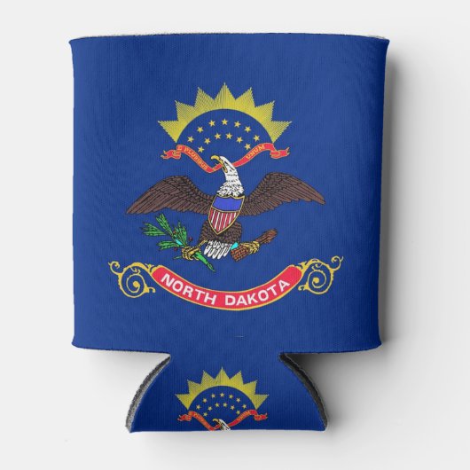 クーラーボックスと米国ノースダコタ州旗。 缶クーラー (正面)