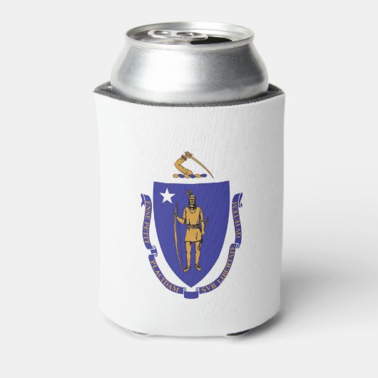 クーラーボックスと米国マサチューセッツ州州旗。 缶クーラー (缶裏面)