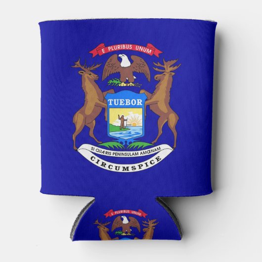 クーラーボックスと米国ミシガン州州旗。 缶クーラー (正面)