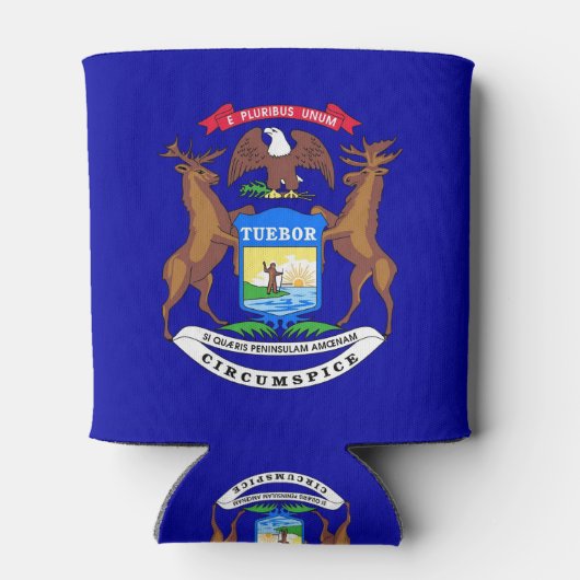 クーラーボックスと米国ミシガン州州旗。 缶クーラー (裏面)