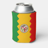 クーラーボックスと米国ロサンゼルス州旗。 缶クーラー (缶裏面)