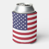 クーラーボックスと米国国旗。 缶クーラー (缶裏面)