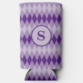 クーラーボックスアーガイル – 紫のパターンとモノグラム スリム缶クーラー (正面)