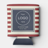 クーラー会社のロゴ赤いネイビーブルーストライプの 缶クーラー (裏面)