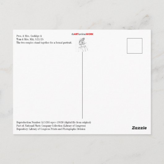 クーリッジ大統領とトムが妻と付き合う ポストカード (裏面)