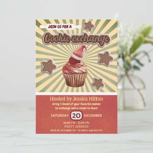 クールおもしろいうれしそうなタイポグラフィクッキー交換パーティー 招待状 (スタンド正面)