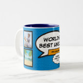 クールおもしろいおじさんモダン漫画ブックブルーフォト ツートーンマグカップ (正面左)