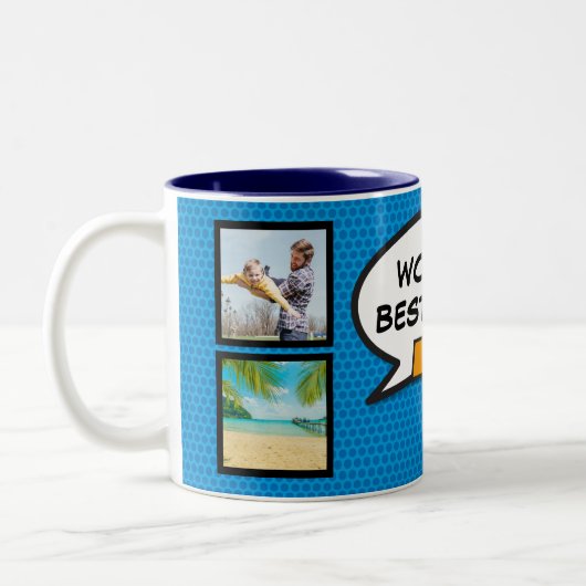 クールおもしろいおじさんモダン漫画ブックブルーフォト ツートーンマグカップ (左)