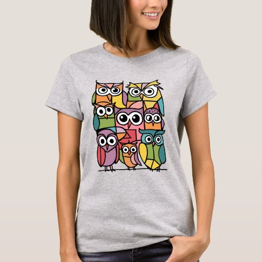 クールおもしろいカラフル鳥抽象芸術 Tシャツ (正面)