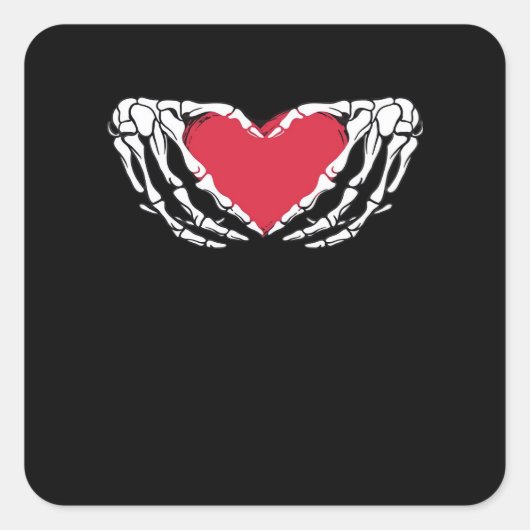 クールおもしろいクラシックスケルトン手ハート- Valentin スクエアシール (正面)