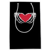クールおもしろいクラシックスケルトン手ハート- Valentin ミディアムペーパーバッグ (正面)