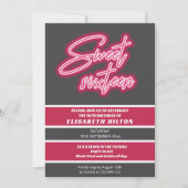 クールおもしろいネオンタイポグラフィストライプスウィート16 招待状 (正面)