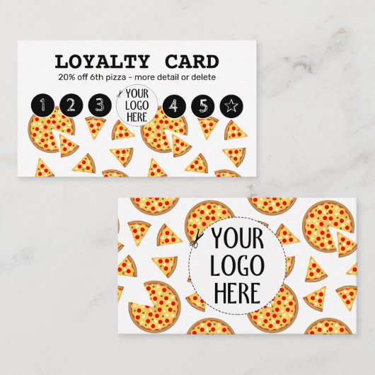 クールおもしろいピザとスライスのパターン白あなたのロゴ ロイヤリティカード (正面/裏面)