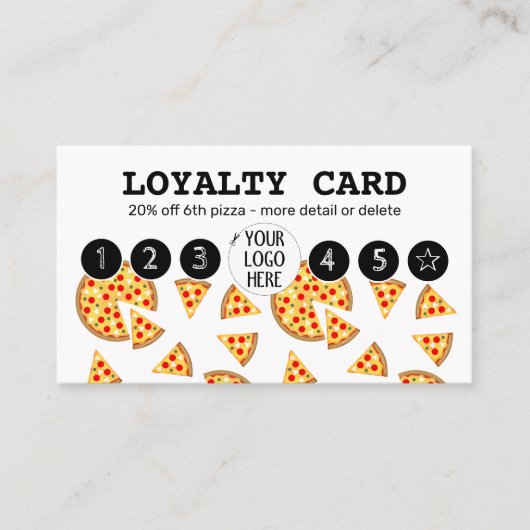 クールおもしろいピザとスライスのパターン白あなたのロゴ ロイヤリティカード (正面)