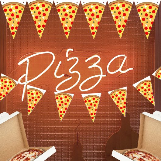 クールおもしろいピザパーティー子供の誕生日 バンティングフラッグ