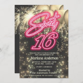 クールおもしろいピンクの金ゴールドバルーン花火 招待状 (正面/裏面)