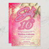 クールおもしろいホットピンク金ゴールドバルーン花火 招待状 (正面/裏面)